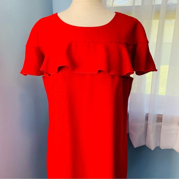 Trina Turk Red Shimmer Ruffle Sheath Dress Size 10 - Picture 10 of 10